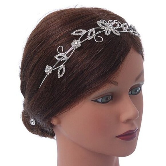 Rhodium Plated Crystal Butterfly Floral Tiara Headband for Weddings Proms main image 7